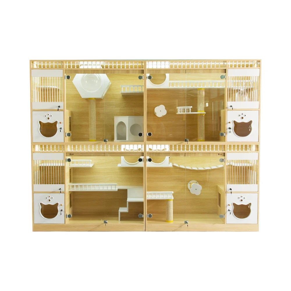 #JFactory Direct Sustainable Pine Wood Pet House Luxury Cat Sleep Cage Fun Cat Villa Breeding Cage for Cats