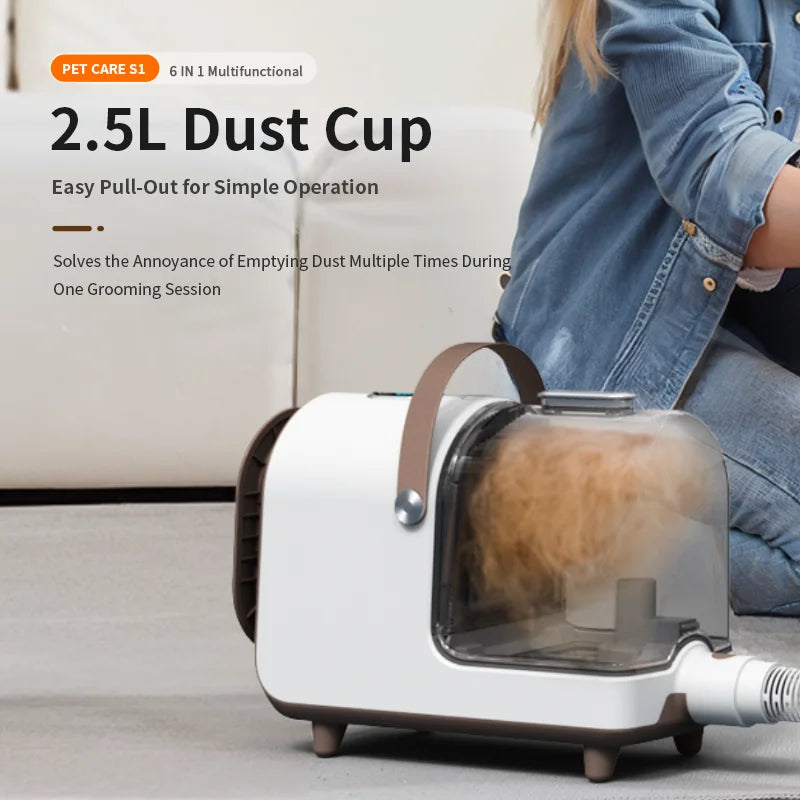 Pet Hair Vacuum Cleaner, Low Noise, Pet Grooming Tool, 5 Sets, Battery Powered, Plastic Rubber Material, Large Capacity