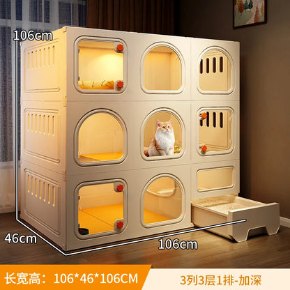 Compact Cat Cage with Toilet All-in-One Indoor Cat House for Small Spaces Space-Saving Kitty Mansion DIY Cave Plate Cats Villa