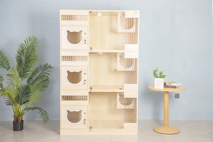#JFactory Direct Sustainable Pine Wood Pet House Luxury Cat Sleep Cage Fun Cat Villa Breeding Cage for Cats
