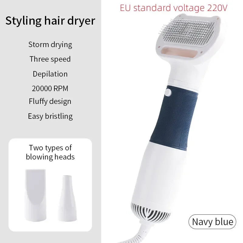 Low Noise Pet Hair Dryer, 3in1 Dog Grooming Brush & Blower, Anti-Stress Kitten Cat Comb, Adjustable Temperature for Home Use