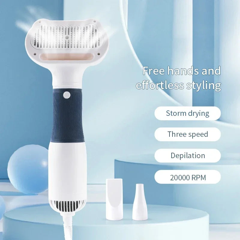 Low Noise Pet Hair Dryer, 3in1 Dog Grooming Brush & Blower, Anti-Stress Kitten Cat Comb, Adjustable Temperature for Home Use