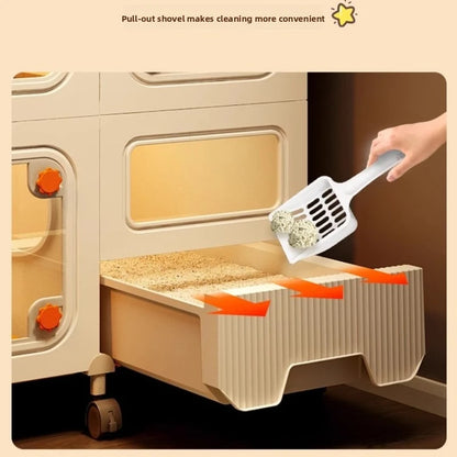 Compact Cat Cage with Toilet All-in-One Indoor Cat House for Small Spaces Space-Saving Kitty Mansion DIY Cave Plate Cats Villa