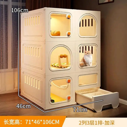 Compact Cat Cage with Toilet All-in-One Indoor Cat House for Small Spaces Space-Saving Kitty Mansion DIY Cave Plate Cats Villa
