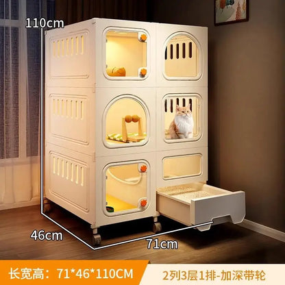 Compact Cat Cage with Toilet All-in-One Indoor Cat House for Small Spaces Space-Saving Kitty Mansion DIY Cave Plate Cats Villa