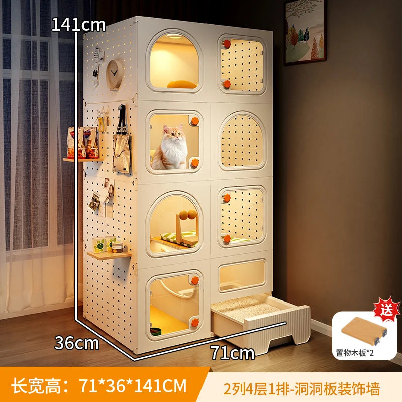 Compact Cat Cage with Toilet All-in-One Indoor Cat House for Small Spaces Space-Saving Kitty Mansion DIY Cave Plate Cats Villa